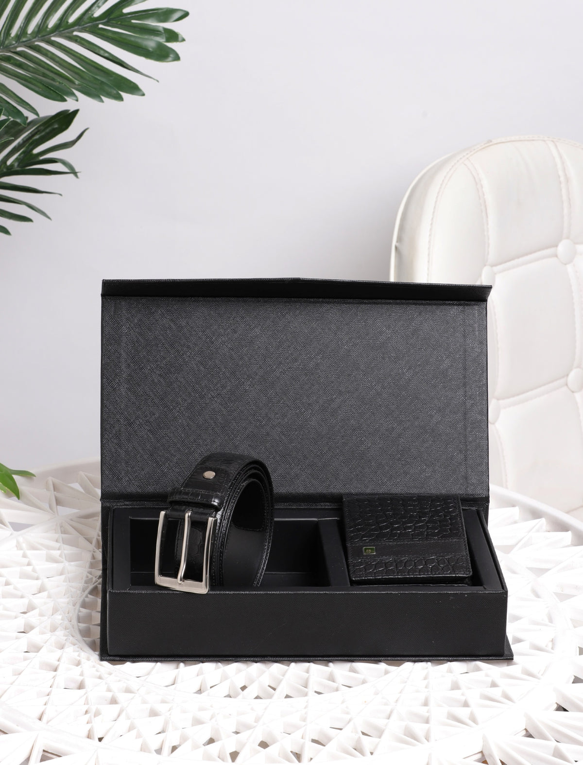 Croc-Embossed Belt & Wallet Gift Set