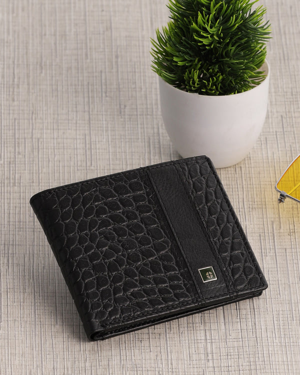 Croc-Panel Leather Wallet