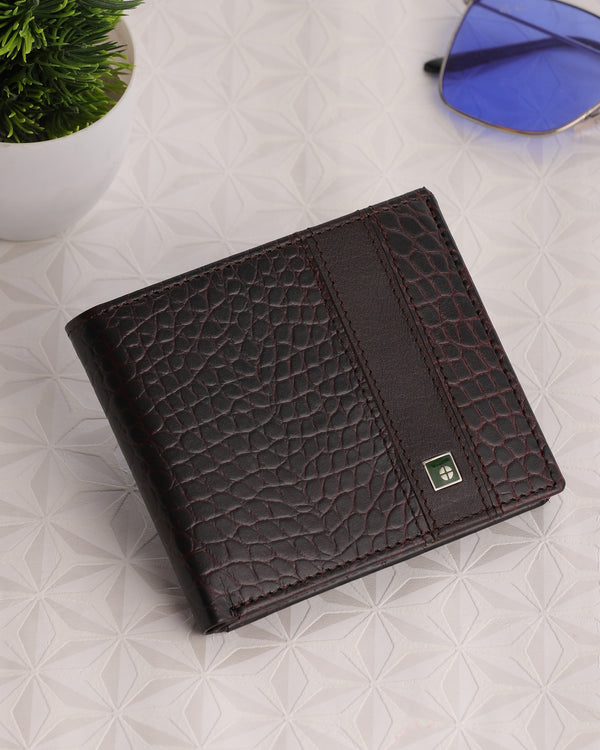 Croc-Panel Leather Wallet