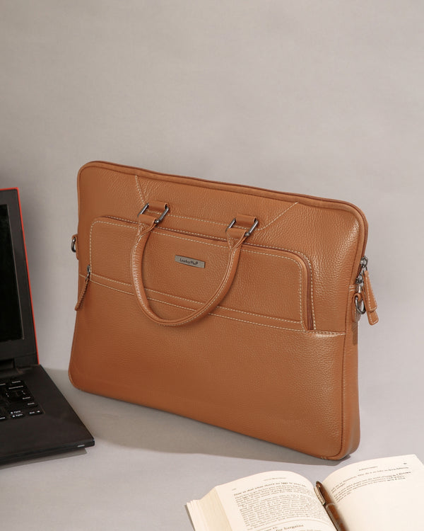 Contrast-Stitch Leather Laptop Sleeve