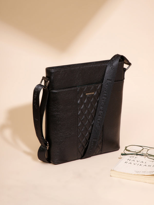 Quilted Leather Men Sling Bag SGL-652 Black