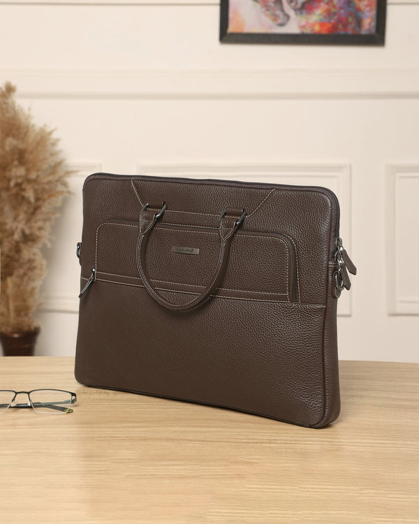 Contrast-Stitch Leather Laptop Sleeve