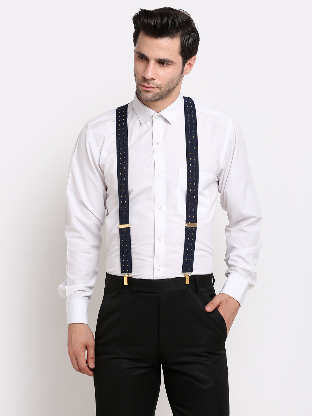 Navy Striped Suspenders