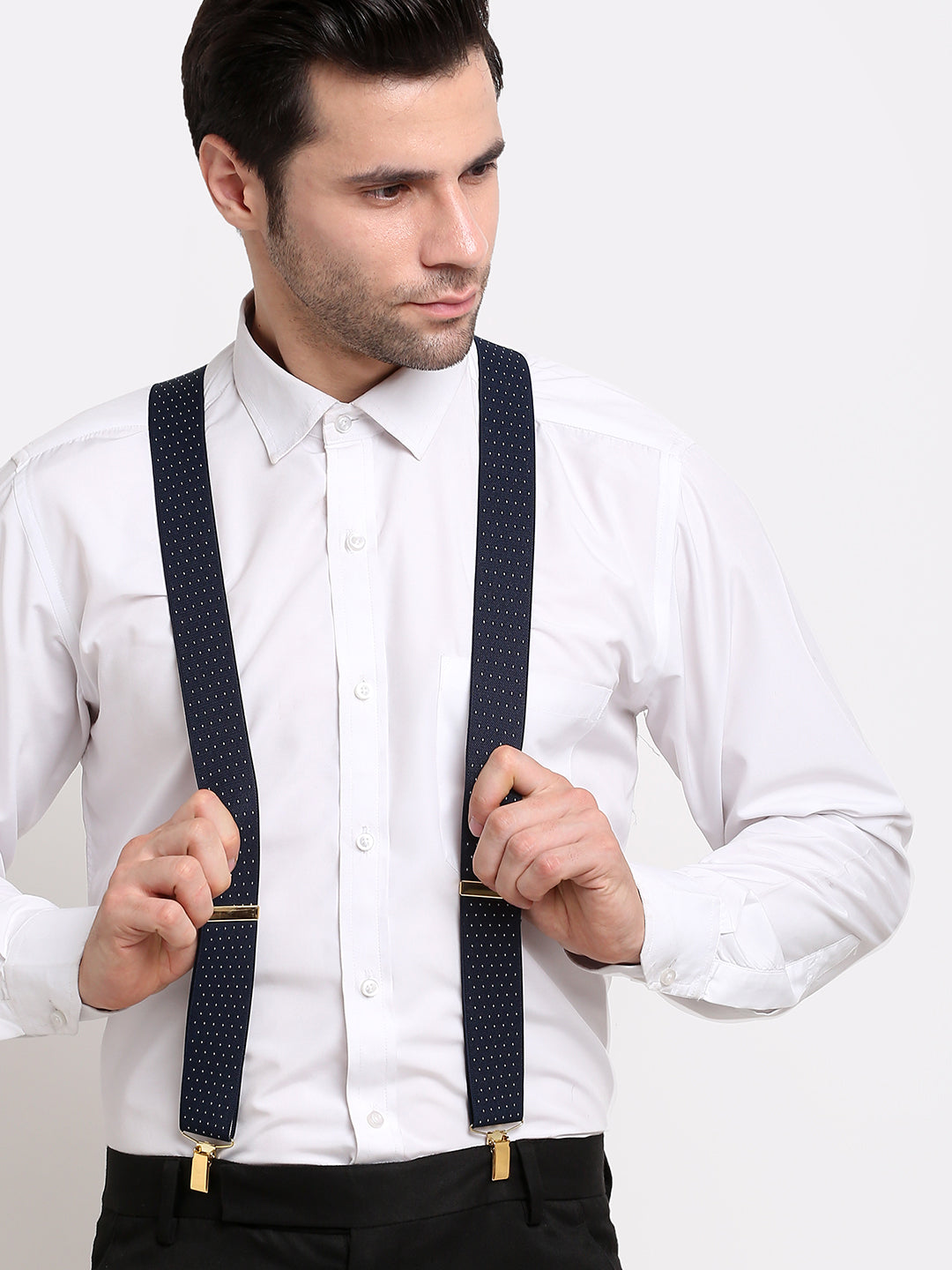 Navy Dotted Elastic Suspender MB-169