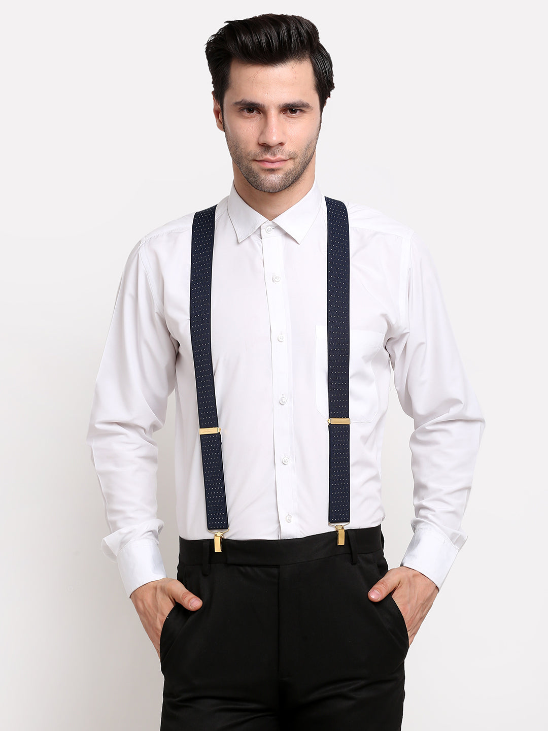 Navy Dotted Elastic Suspenders