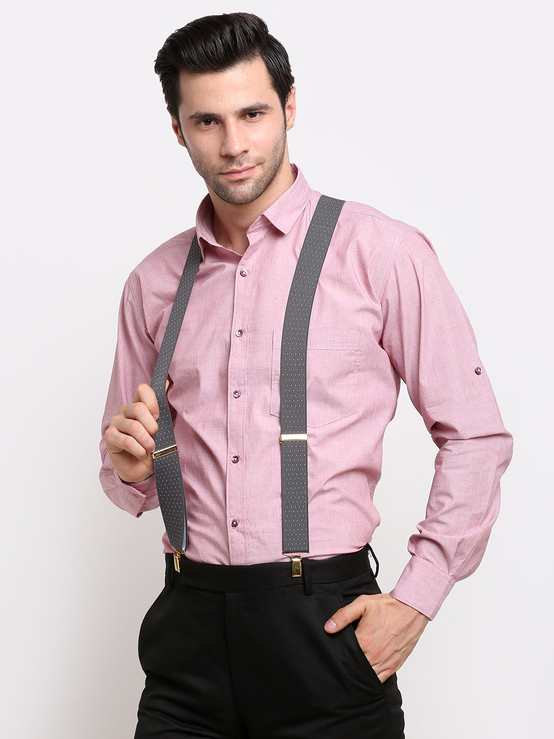Grey Dotted Elastic Suspenders