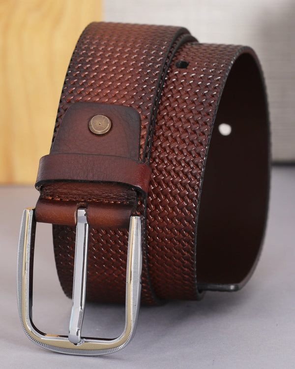 Basket Weave Embossed Leather Belt