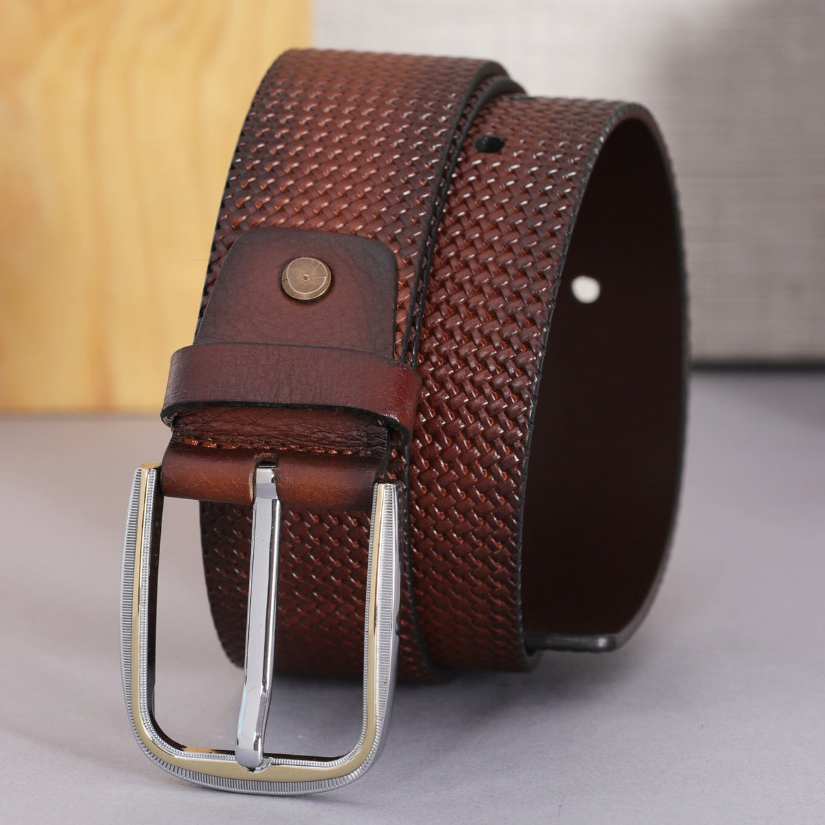Basket Weave Embossed Leather Belt