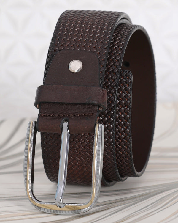 Basket Weave Embossed Leather Belt