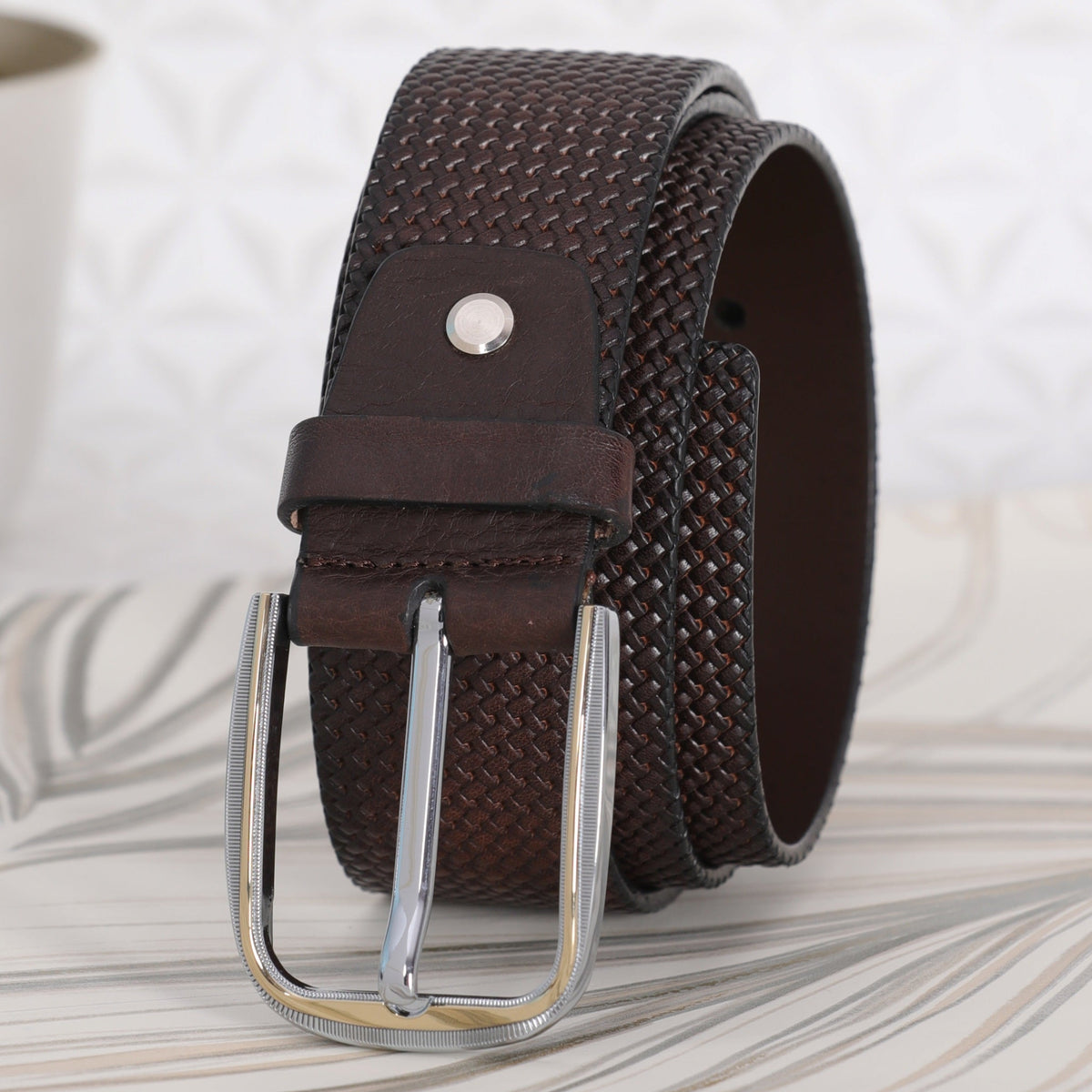 Basket Weave Embossed Leather Belt