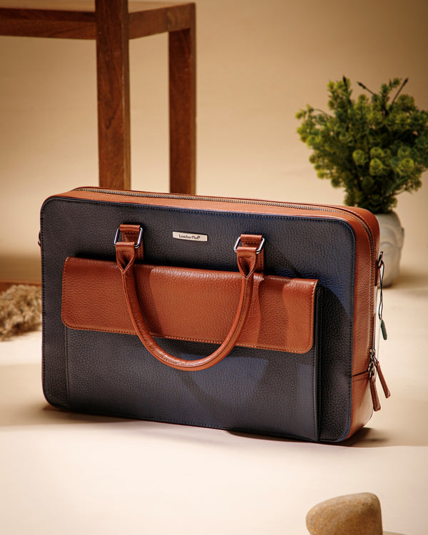 Signature Colorblock Leather Laptop Bag