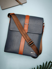Textured Leather Men Sling Bag SGL-651 Navy