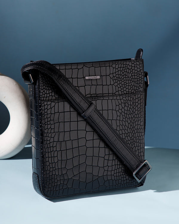 Croc-Embossed Leather Sling Bag
