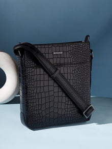 Croc-Embossed Leather Sling Bag