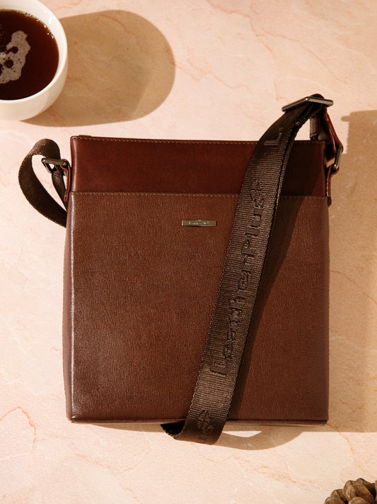 Saffiano Leather Men Sling Bag SGM-701 Brown