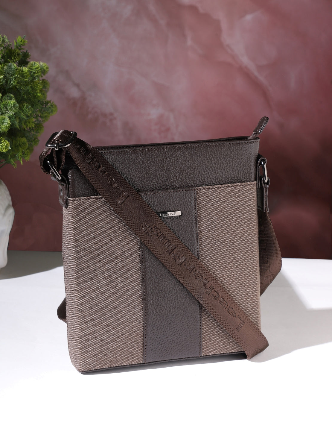 Dual-Texture Leather Sling Bag