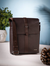 Textured Leather Men Sling Bag SGL-651 Brown