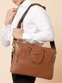 Contrast-Stitch Leather Laptop Sleeve