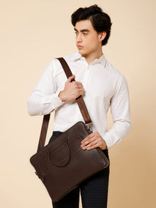 Contrast-Stitch Leather Laptop Sleeve
