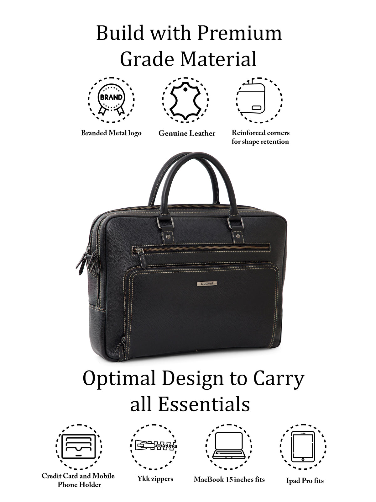 Contrast-Stitch Leather Laptop Bag