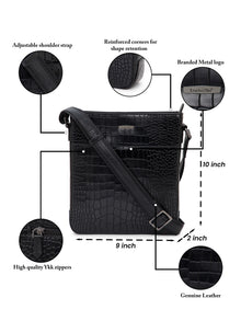Croc-Embossed Leather Sling Bag