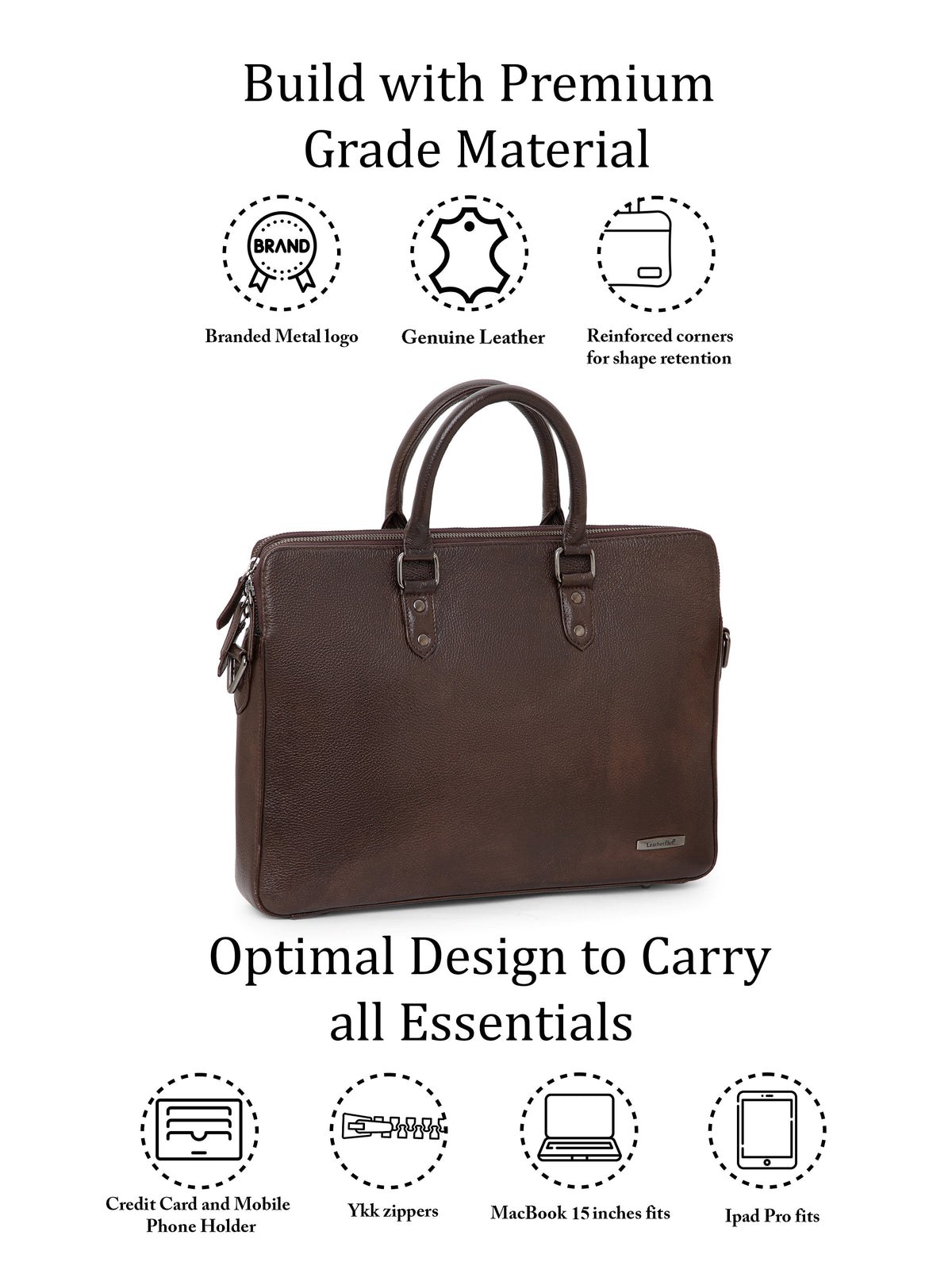 Natural Milled Leather Laptop Bag