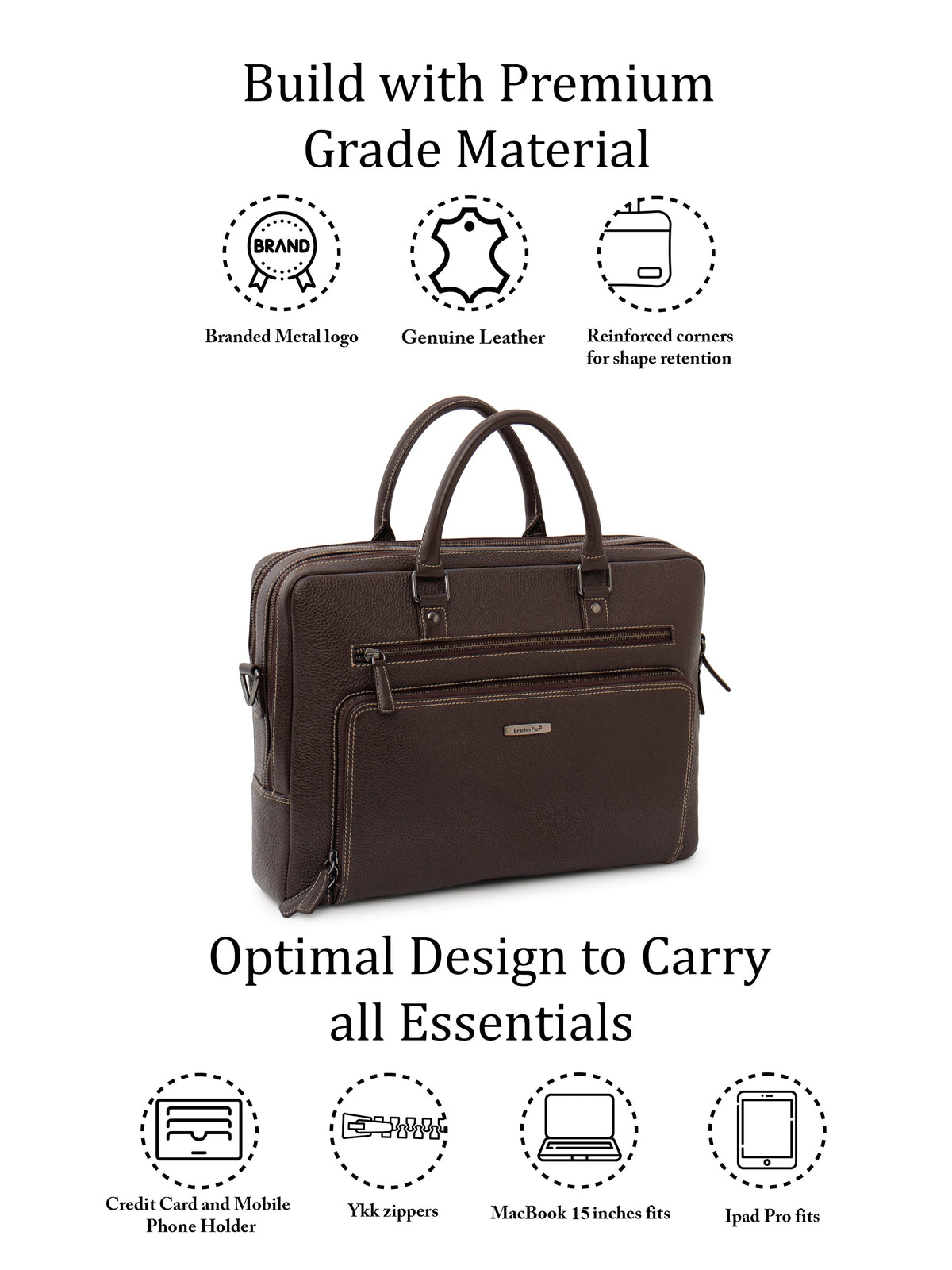 Contrast-Stitch Leather Laptop Bag