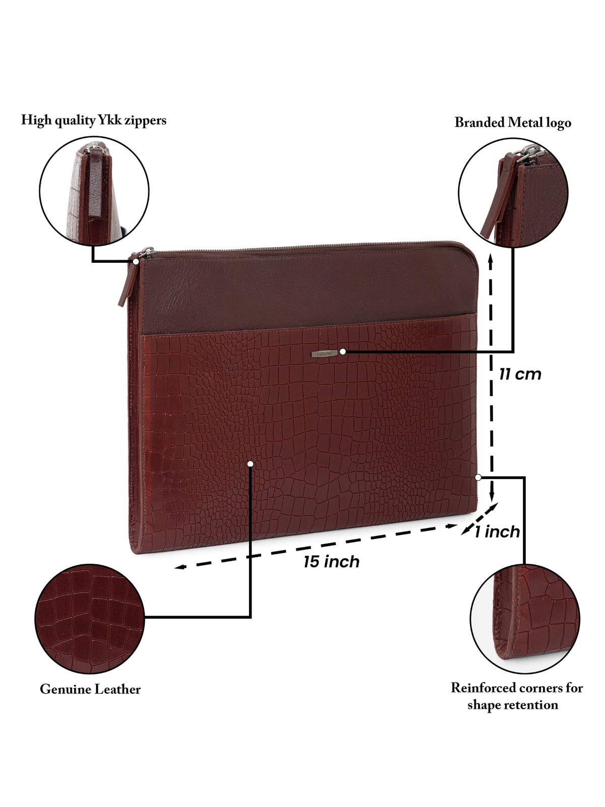 Croc-Embossed Leather Laptop Sleeve