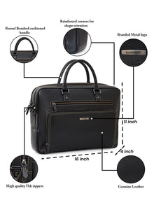 Contrast-Stitch Leather Laptop Bag