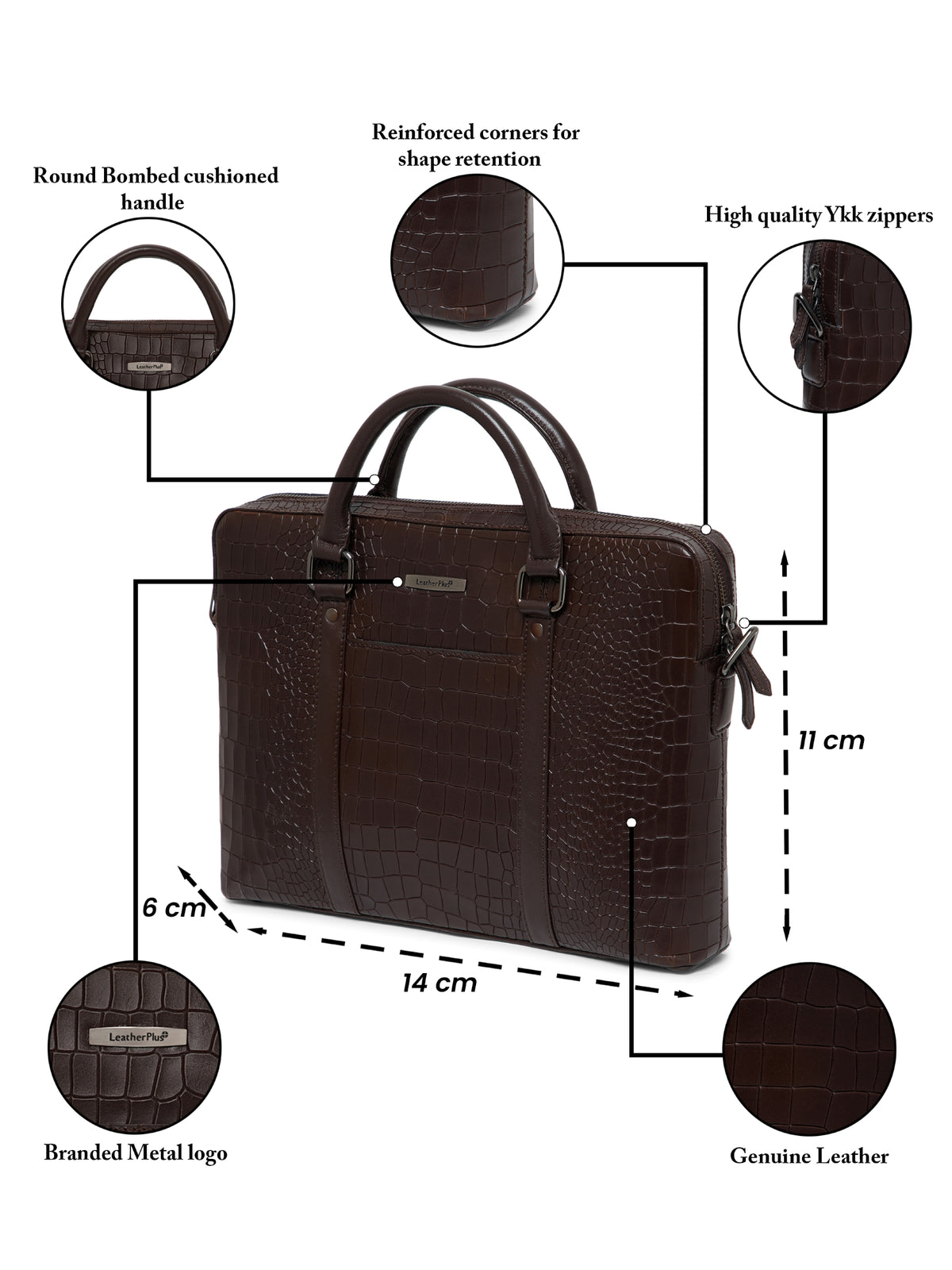 Croc-Embossed Leather Laptop Bag