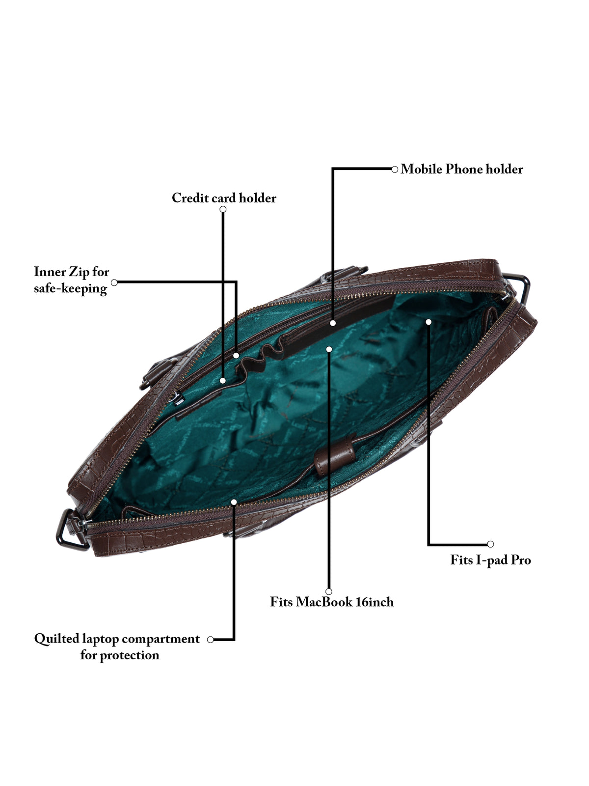 Croc-Embossed Leather Laptop Bag