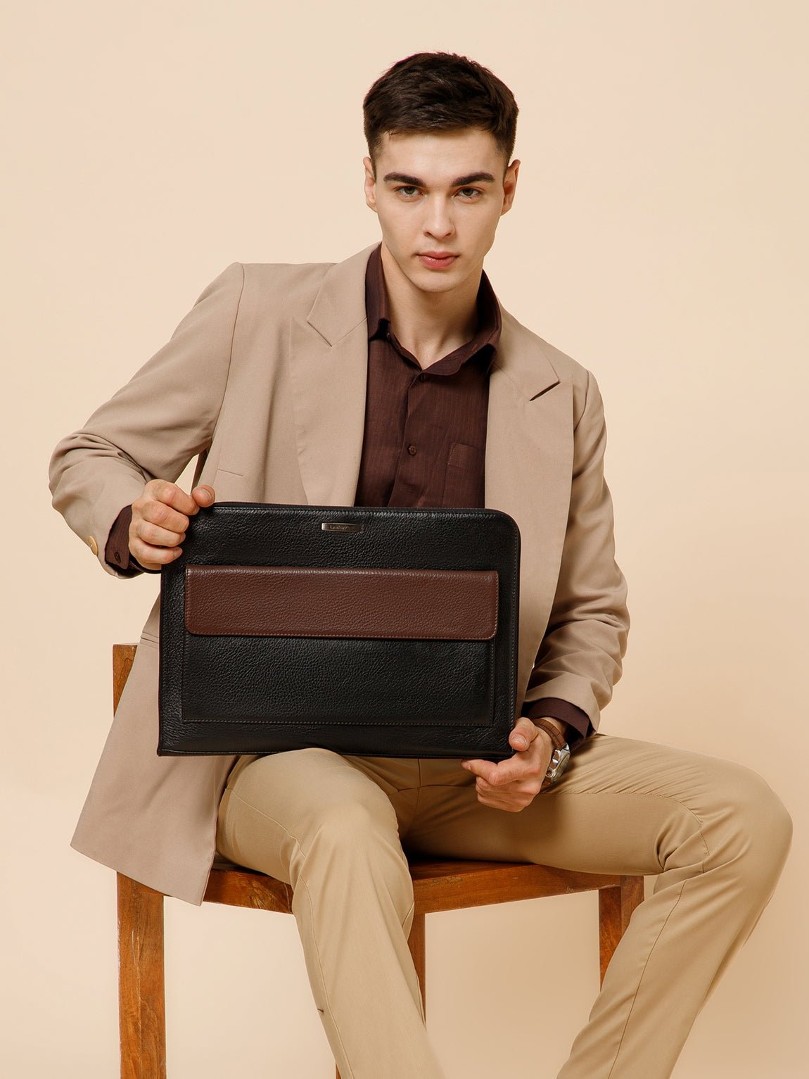 Colorblock Leather Laptop Sleeve