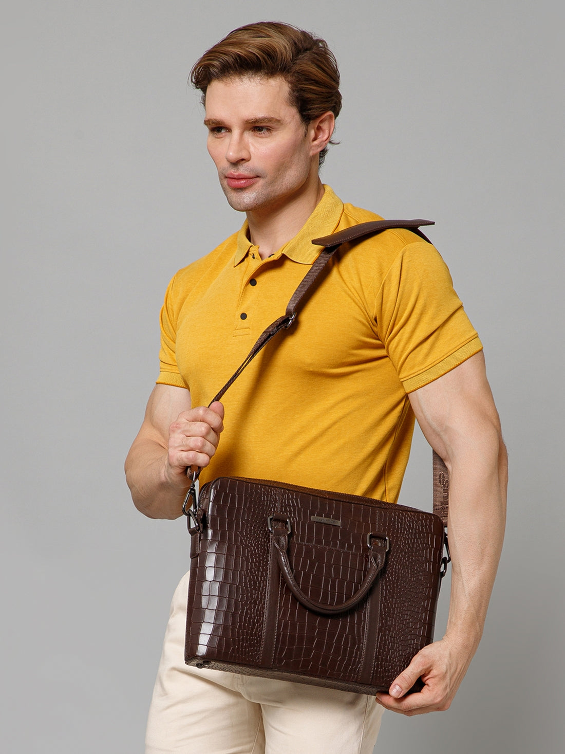 Croc-Embossed Leather Laptop Bag