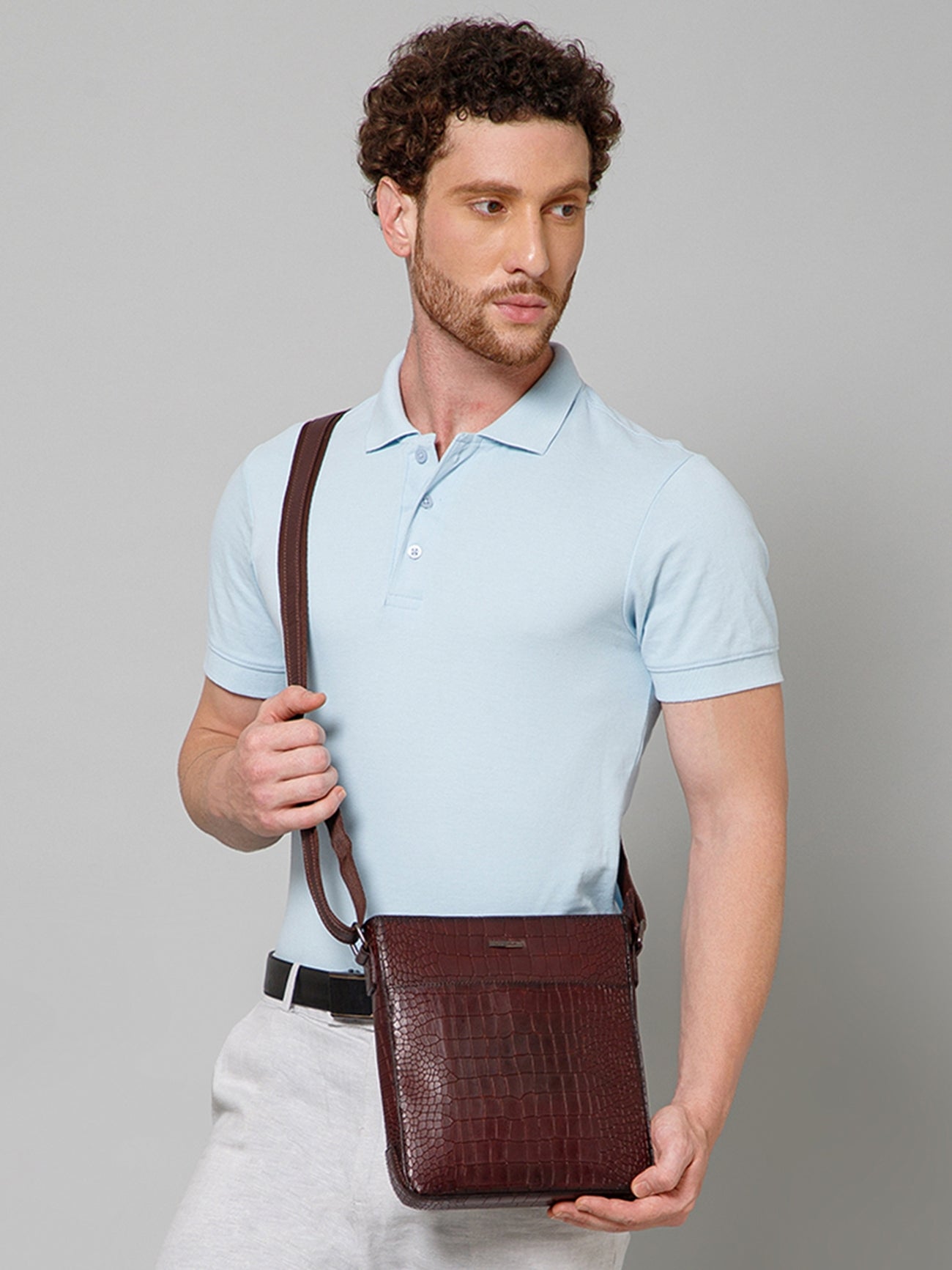 Croco Leather Men Sling Bag SGM-801 Cognac