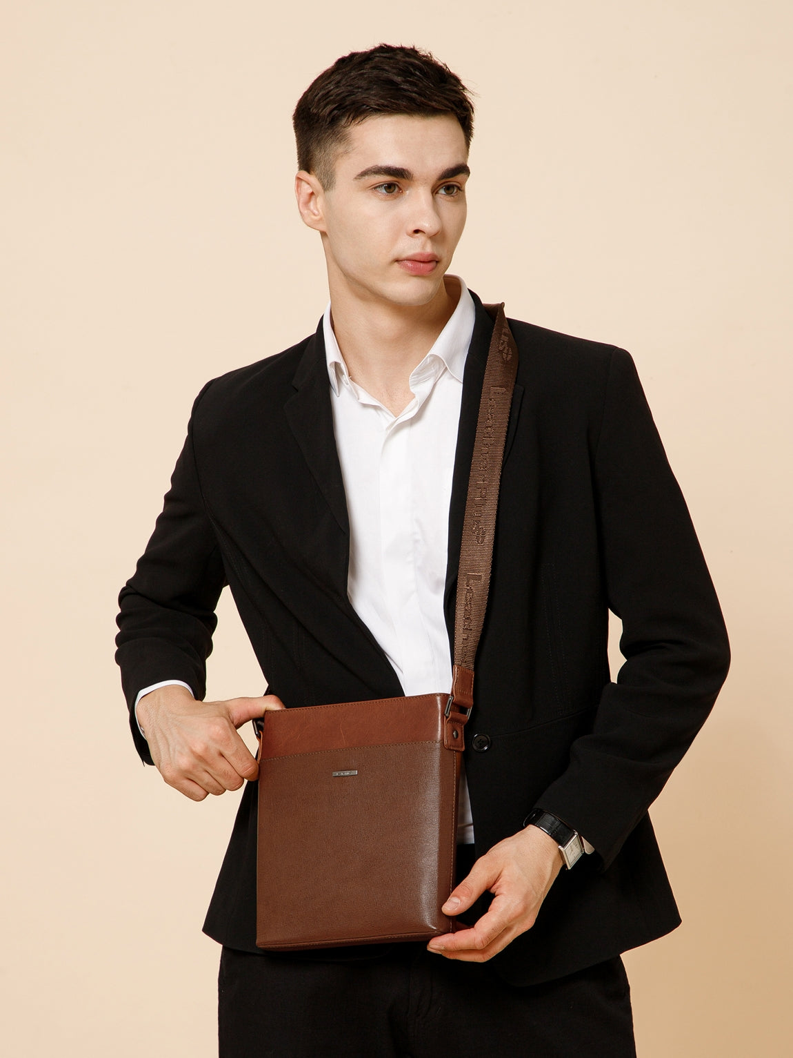 Saffiano Leather Men Sling Bag SGM-701 Tan