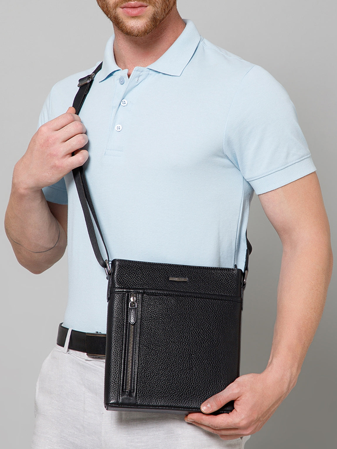 MIlled Leather Men Sling Bag SGM-601 Black