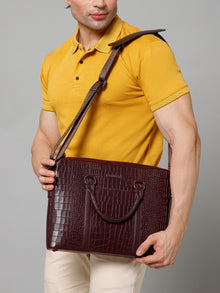 Croc-Embossed Leather Laptop Bag