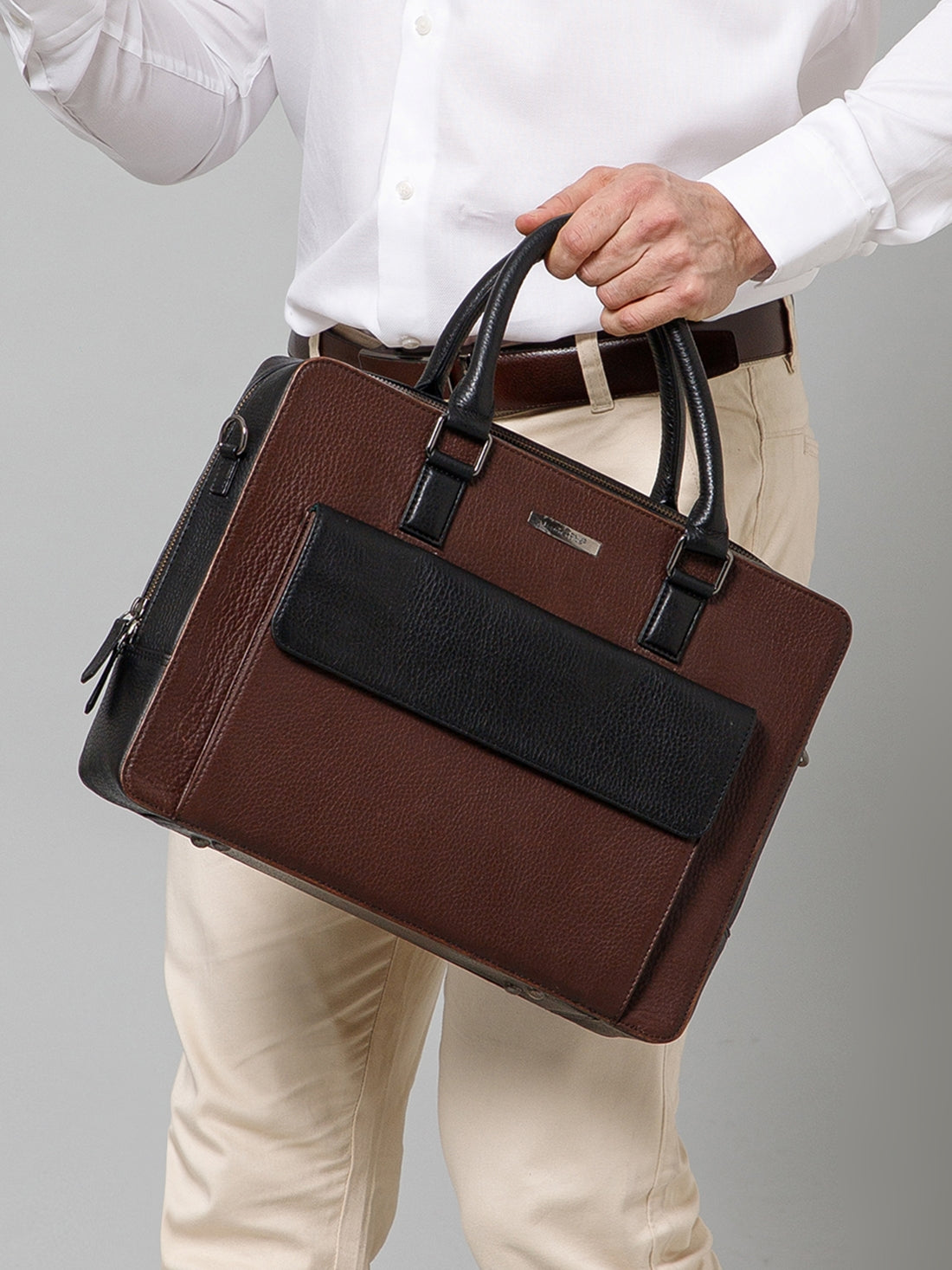 Colorblocked Leather Laptop Bag  LT16-4004