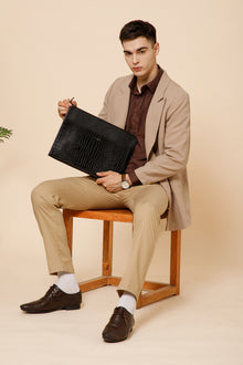 Croc-Embossed Leather Laptop Sleeve