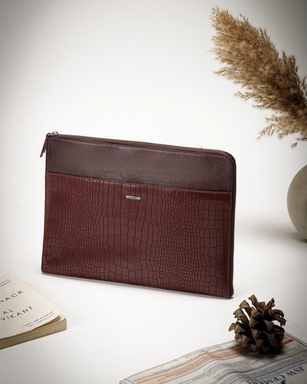 Croc-Embossed Leather Laptop Sleeve