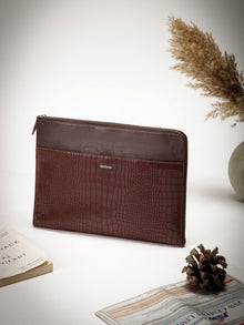 Croc-Embossed Leather Laptop Sleeve