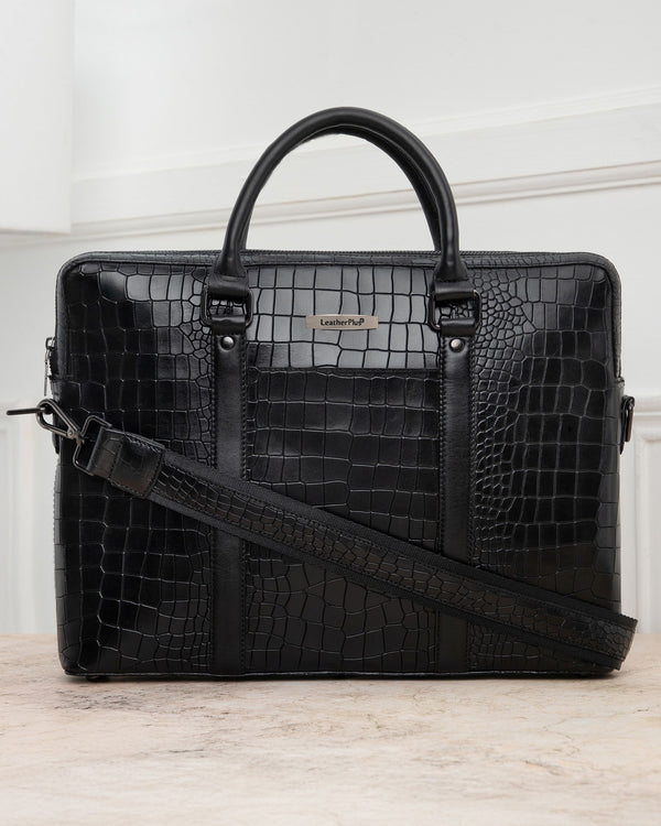 Croc-Embossed Executive Laptop Bag