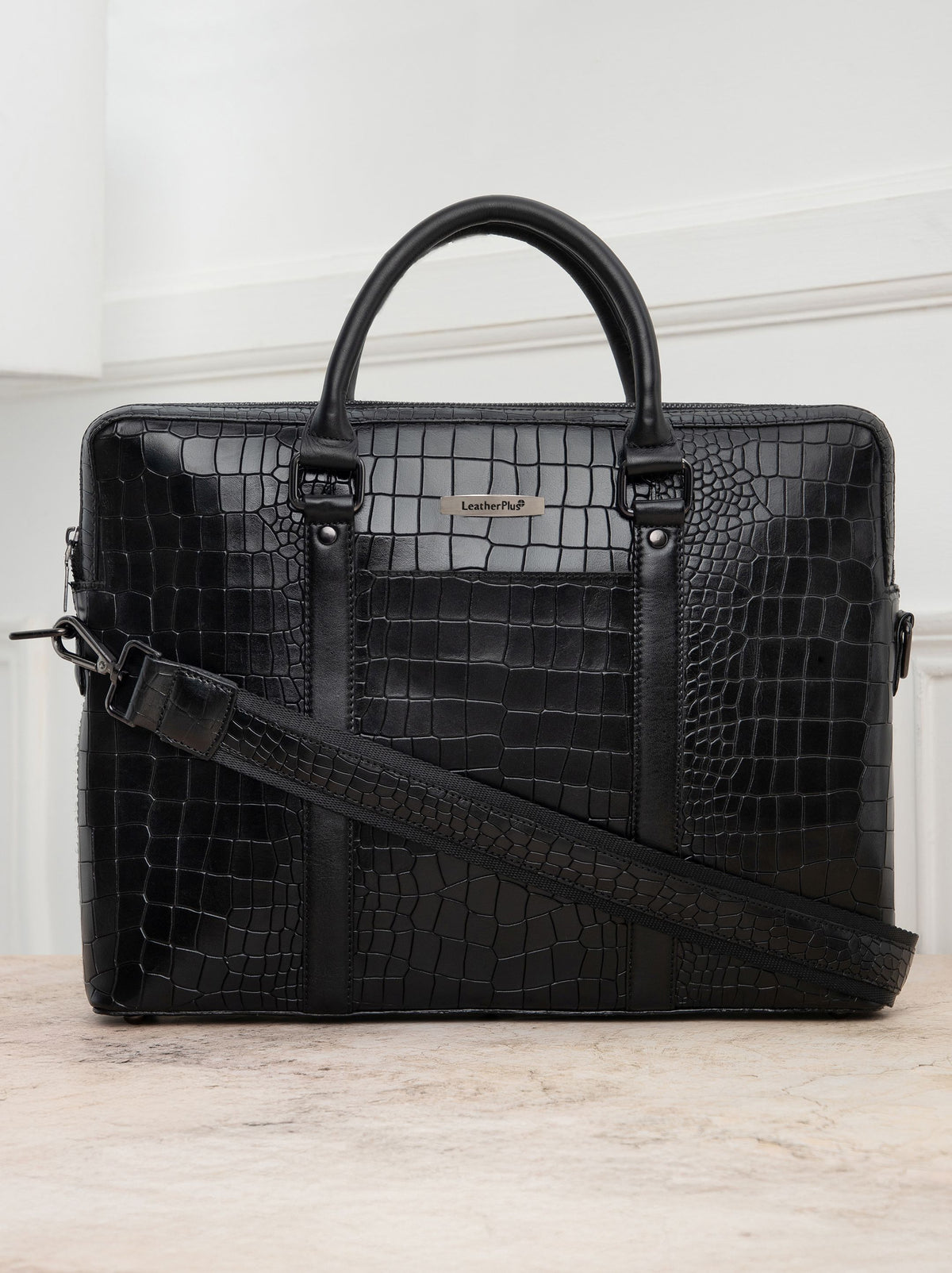 Croc-Embossed Executive Laptop Bag