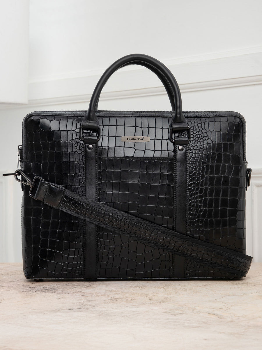 Croc-Embossed Executive Laptop Bag