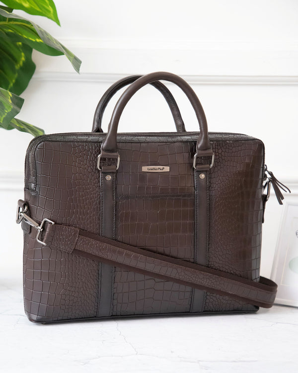 Croc-Embossed Executive Laptop Bag