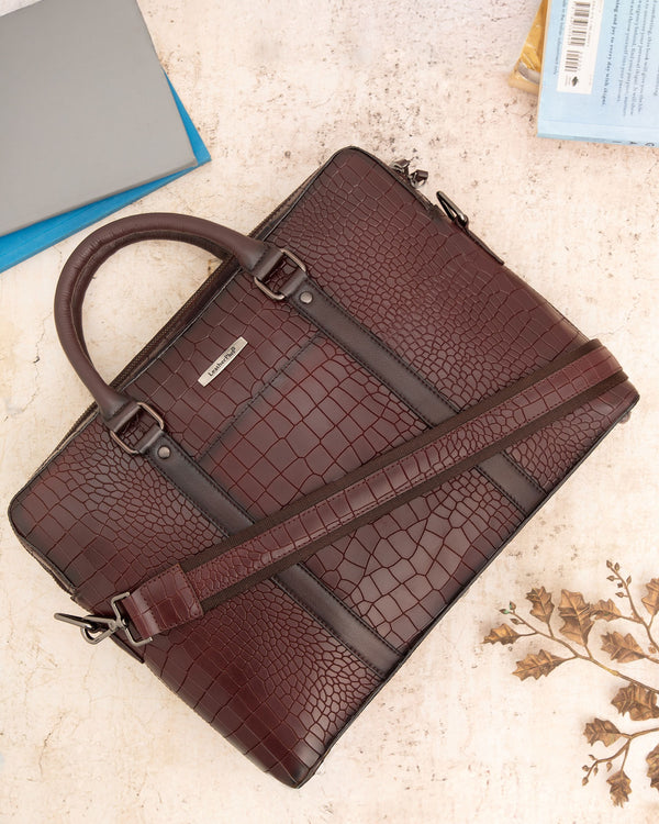Croc-Embossed Executive Laptop Bag