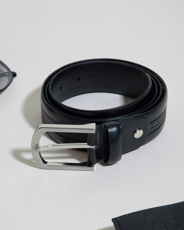 Edge Stitch Embossed Formal Leather Belt