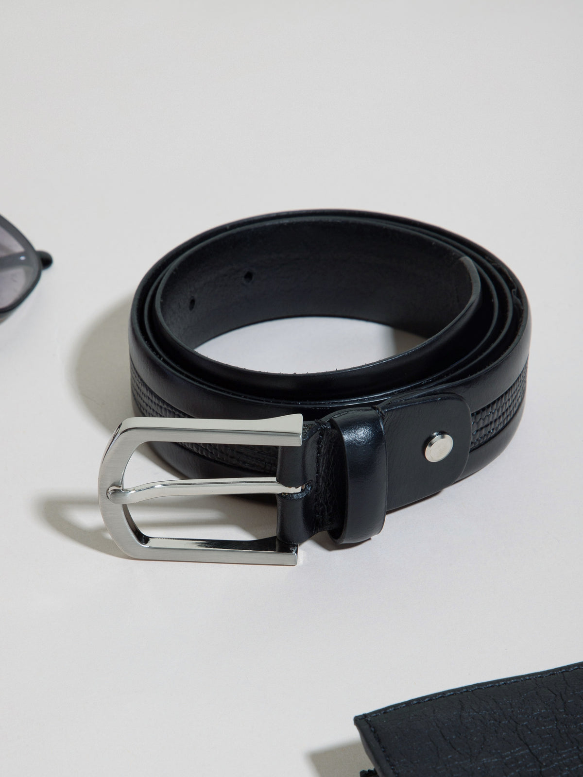 Edge Stitch Embossed Formal Leather Belt