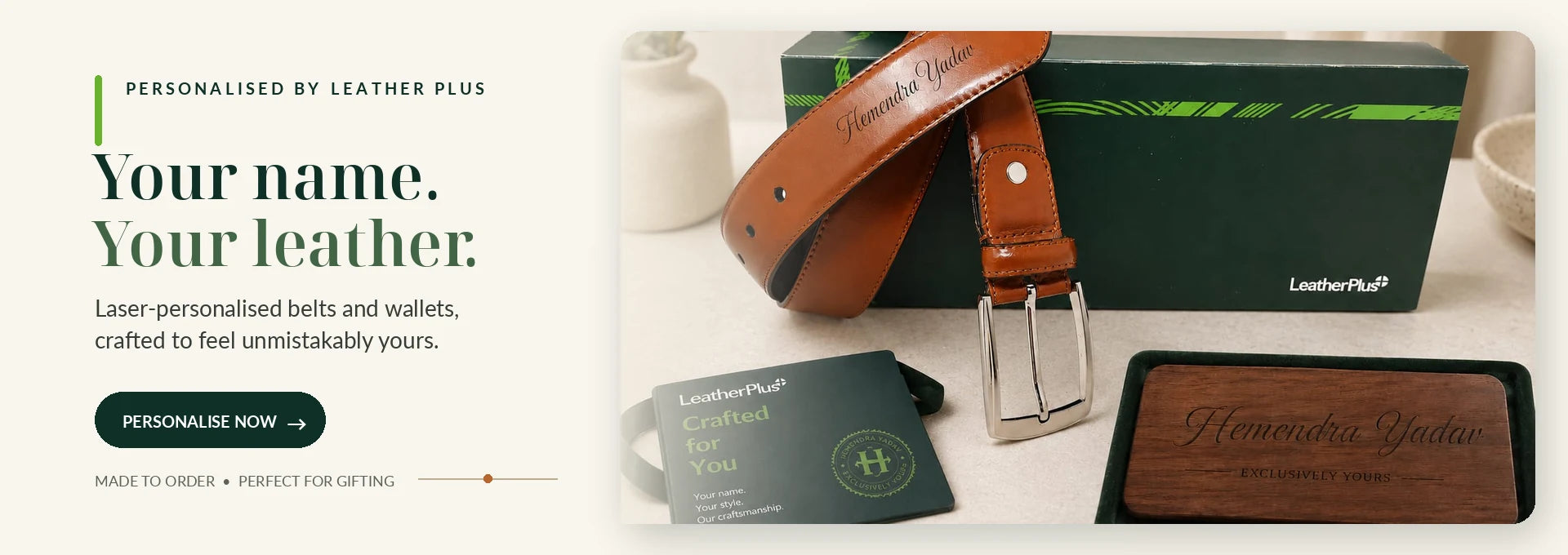 Personalised Leather Plus belts and wallets