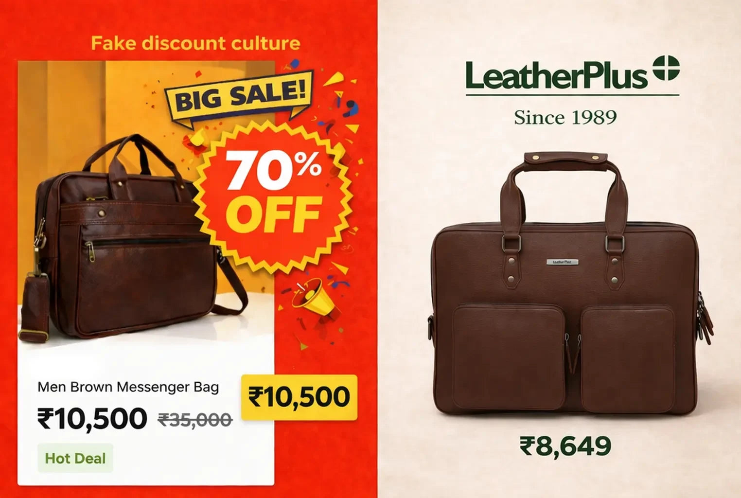 Comparison showing deep discount pricing versus Leather Plus pricing